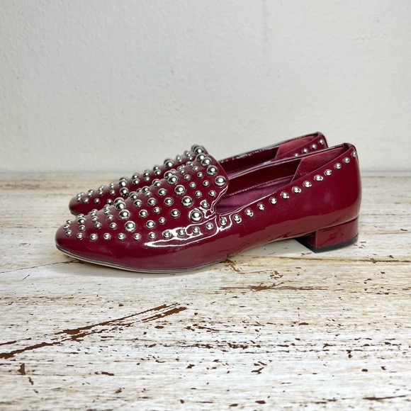 Halogen Genuine Leather Maroon Studded Loafers Size 7.5M - Picture 2 of 10